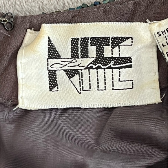 Vintage 80’s Silk Allover BEADED DRESS Shimmer Low Back Sleeveless Black Green 4 - Picture 10 of 14